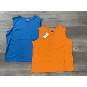 Pair Orange/Blue Westbound‎ Sleeveless Tops Sz XL NEW Keyhole Neck Scallop Edge